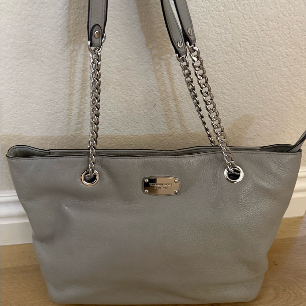 Michael Kors Gray Leather Tote Bag
